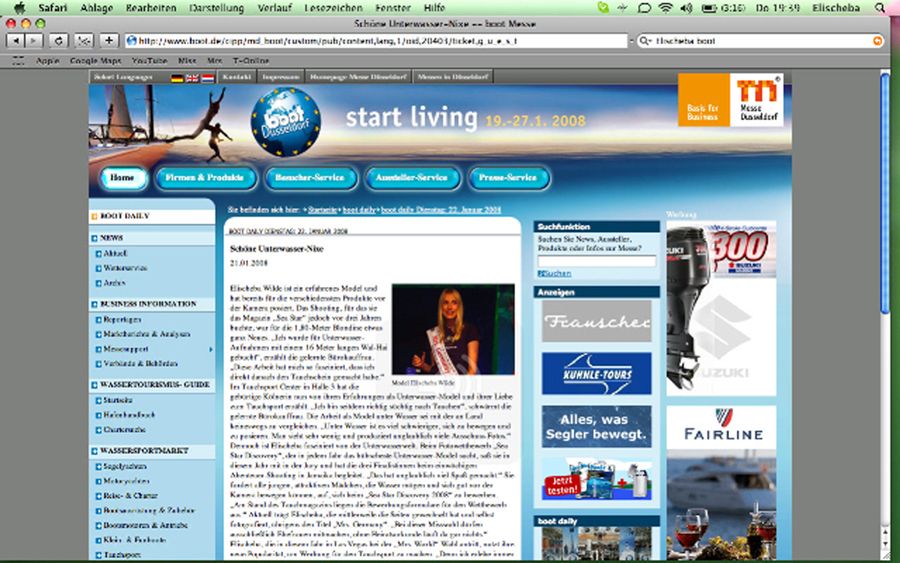 Mrs. Germany auf der offiziellen Website der Messe boot Januar 2008