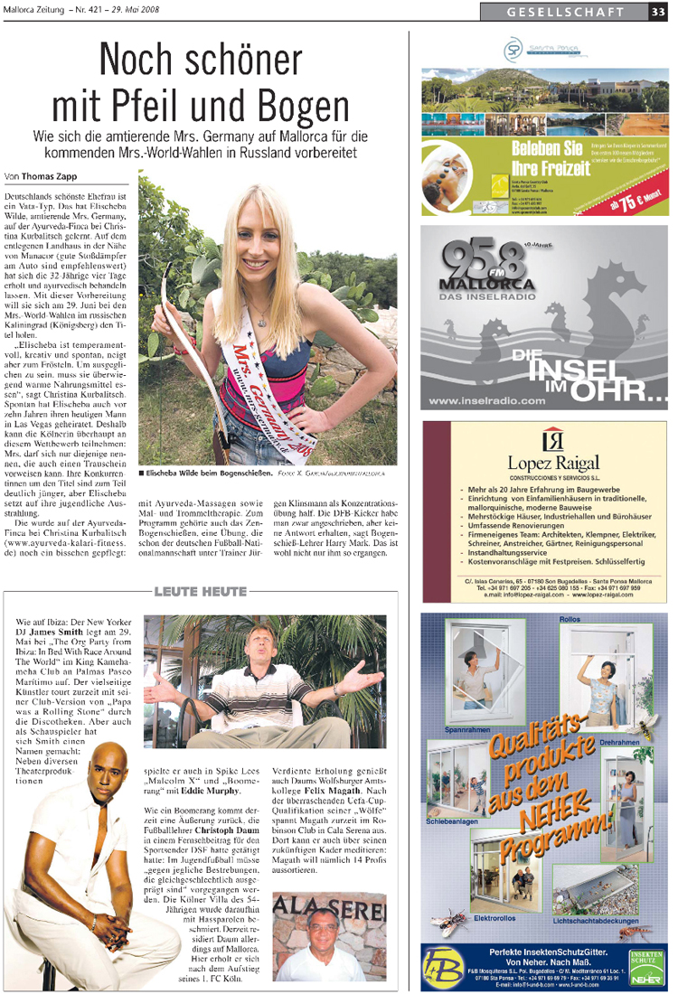 Noch schöner mit Pfeil und Bogen – <div>Mrs. Germany Elischeba Wilde übt auf Mallorca</div>