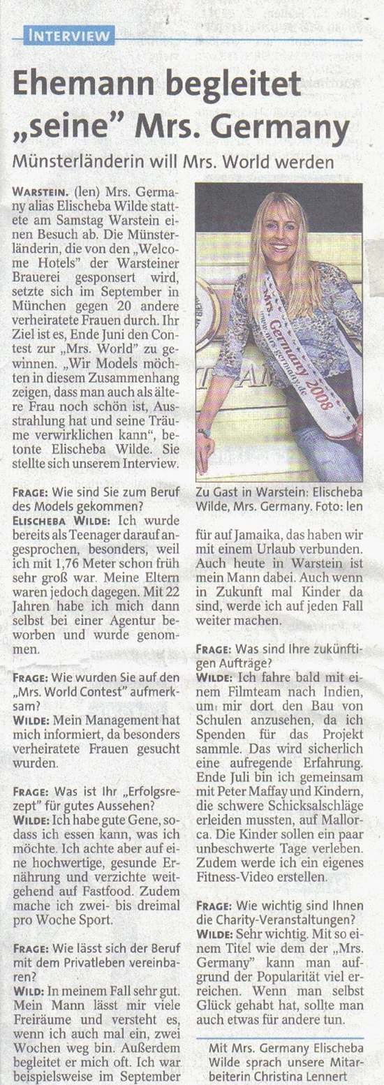 Ehemann begleitet „seine“ Mrs. Germany – <div>Münsterländerin will Mrs. World werden</div>