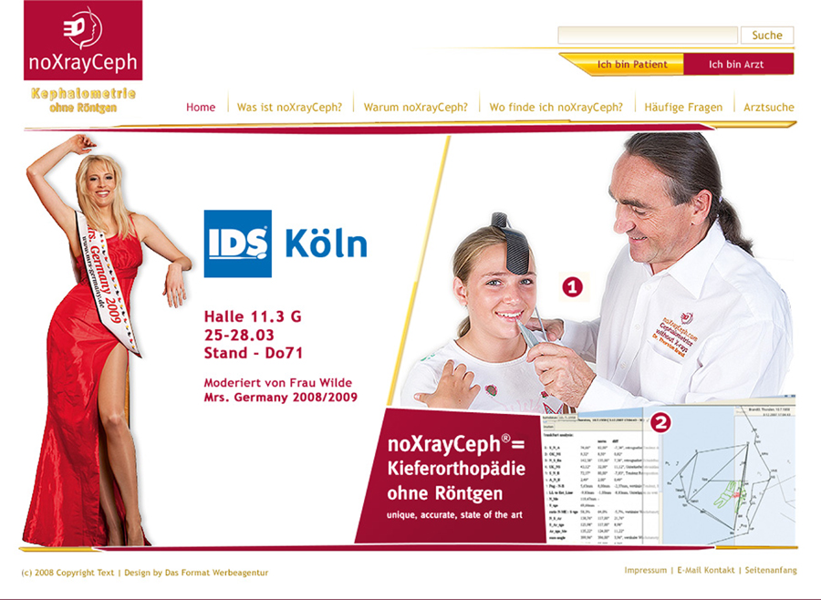 Mrs. Germany als Testmonial auf der offiziellen noXrayCeph Website – März 2009