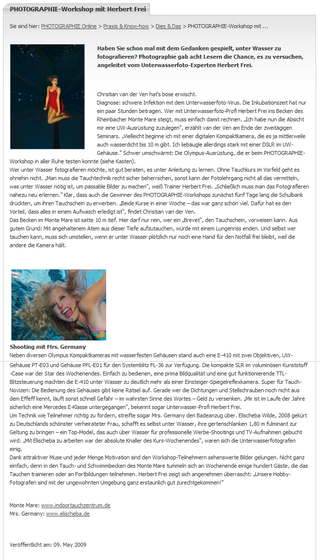 Unterwasser-Shooting mit Mrs. Germany beim PHOTOGRAPHIE-Workshop mit Herbert Frei