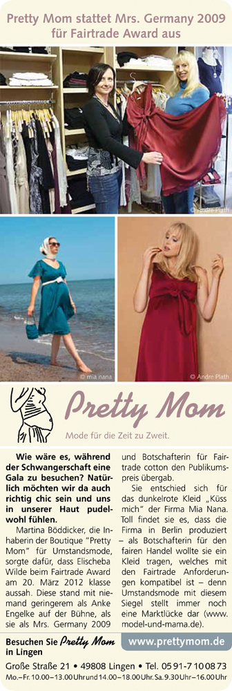 Pretty Mom stattet Elischeba Wilde (Mrs. Germany) für den Fairtrade Award aus
