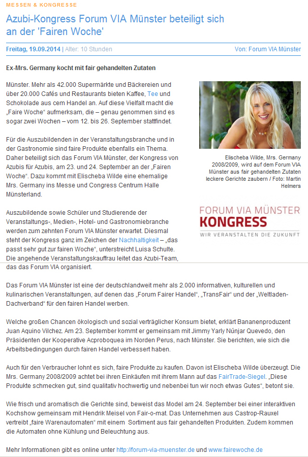 Ex-Mrs. Germany kocht mit fair gehandelten Zutaten